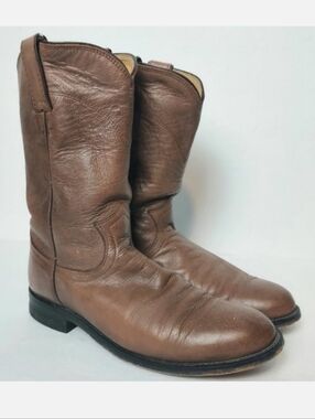 Justin Boots 3714 Vintage Men's Roper Leather Pull On Round Toe Brown Size 7C